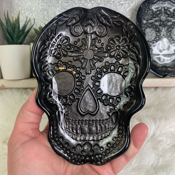 Halloween Day Of The Dead Set Mercury Glass Trinket Trays - Picture 2 of 7